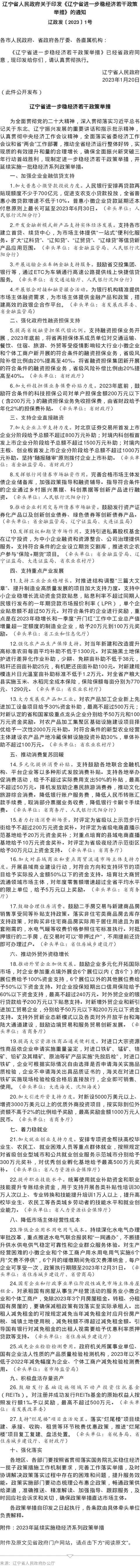 辽宁省人民政府关于印发《辽宁省进一步稳经济若干政策举措》的通知